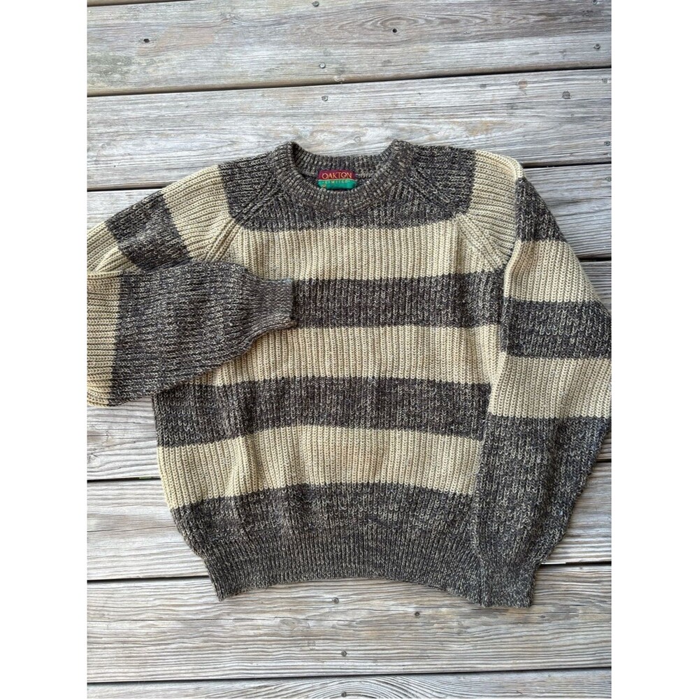 Oakton Striped Crewneck Sweater in Brown and Cream